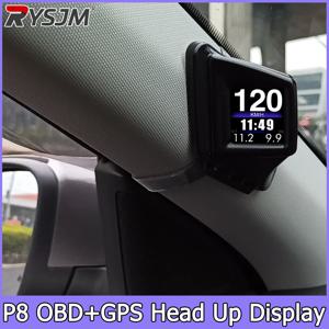 OBD2+GPS HUD P8 속도계 온보드 컴퓨터 헤드업 디스플레이 자동차 타코미터 RPM 터보 부스트 오일 압력 RPM 수온