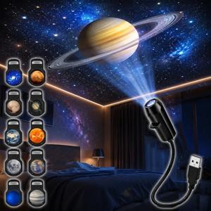USB 프로젝터 무드등 10가지 행성 패턴 할로윈 크리스마스 별빛 은하 램프 벽 천장 침실 파티 장식용