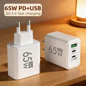 3포트 PD 65W USB 고속 충전기 타입 C 모바일폰 어댑터 (삼성, 화웨이, 샤오미, 아이폰용) USB-C 고속 충전기