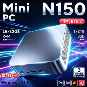 2026 인텔 N150 미니 PC 휴대용 게이밍 윈도우11 프로 16/32GB 램 WIFI6 BT5.2 4K 1/2TB SSD 1000Mbps 미니 게이머 컴퓨터 PC