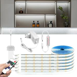 COB LED 스트립 조명, 주방 홈 데코 캐비닛 램프, 디밍 리모컨 포함, AC220V 에서 DC 12V
