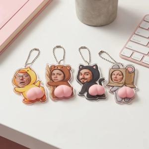 1/3/5개 맞춤형 얼굴 키체인, 개인 사진 소프트 스퀴시 엉덩이 키체인, 친구 생일 파티 백팩 참 장식용 재미있는 선물