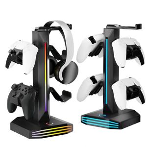 책상용 GB 헤드폰 스탠드 - 컨트롤러 스탠드 및 게임용 헤드셋 홀더, USB 및 타입-C 포트 포함, 회전 가능한 이어폰