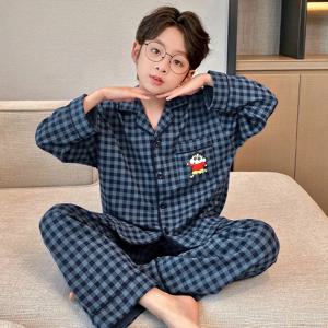 짱구 만화 패턴 파자마 세트, 긴팔 상의와 어울리는 바지, 편안한 홈웨어