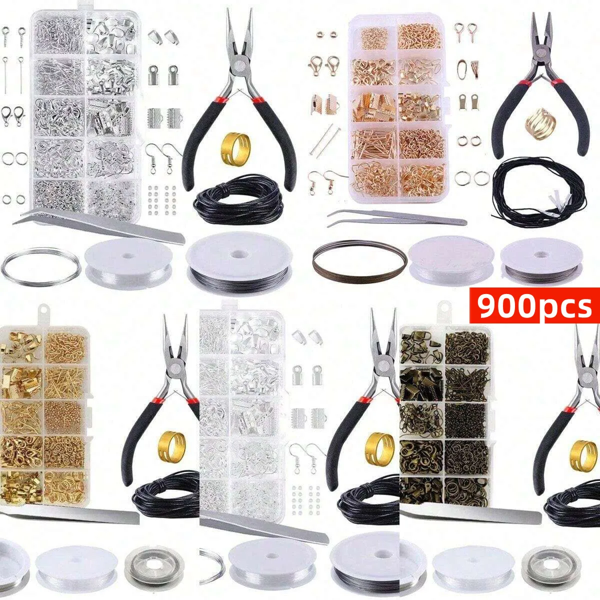900개 5가지 색상 쥬얼리 만들기 스타터 키트 귀걸이 목걸이 부자재 DIY 비즈 플라이어 도구 세트 쥬얼리 수리 도구 세트