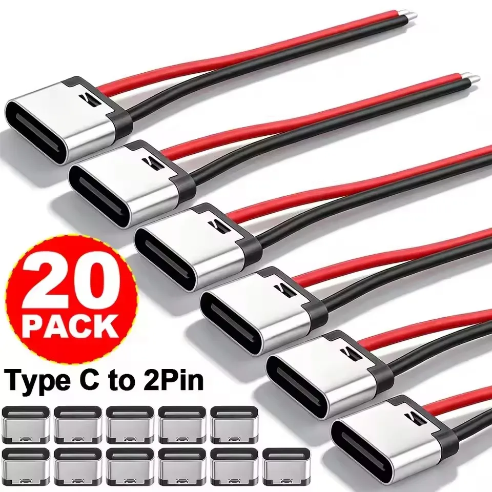 베어보드 타입-C 여성형 섀시 방수 2P 솔더 와이어 USB C 피그테일 케이블 연장 전원 케이블 USB-C 플러그 - 2핀 와이어