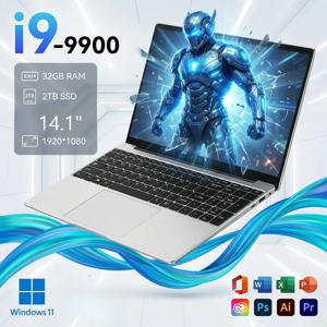 초슬림 14.1인치 노트북, 인텔 코어 i9-9900 프로세서, 32GB RAM, 2TB 저장 공간, 게이밍 PC, 윈도우 11, 게이머용, 사무용, 1920x1080 해상도.