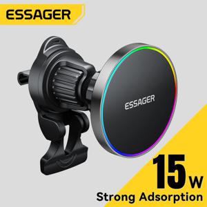 Essager RGB 자기 자동차 전화 홀더 Qi 15W 무선 충전기 iPhone16 15 14 13 Pro Magsafe 범용 전화 홀더 스탠드