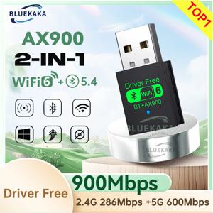 새로운 드라이버 무료 2IN1 900Mbps USB 어댑터 Bluetooth 5.4 동글 어댑터 듀얼 밴드 WiFi6 PC 노트북 무선 스피커 오디오 수신기 송신기 Win10/11용