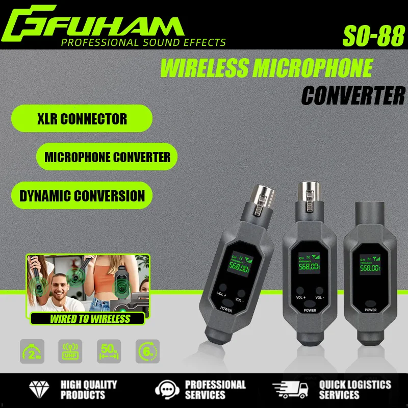 FUHAM SO-88 무선 마이크 컨버터 XLR 송신기 및 수신기 유선 마이크를 무선으로 변환하는 다이나믹 마이크용 마이크