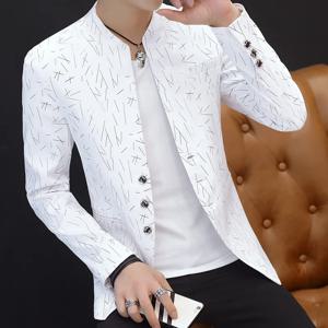 남성용 중국 스타일 칼라리스 세트 재킷, 슬림핏 캐주얼 블레이저, 웨딩 비즈니스 스트리트 웨어, 소셜 코트, 패션