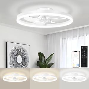 새로운 심플 울트라-씬 LED 천장 선풍기 조명, 조용한 모던 스마트 리모컨 디밍 샹들리에 팬 거실등