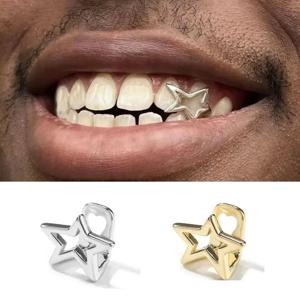 할로윈 불규칙한 중공 오각형 스타 치아 Grillz 힙합 골드 실버 컬러 치아 모자 여성용 남성용 쥬얼리