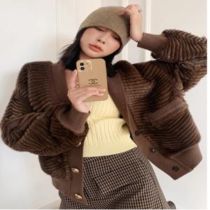 HDHOHR 2026 새로운 겨울 리얼 밍크 모피 코트 여성 패션 정품 가죽 따뜻한 럭셔리 니트 밍크 모피 자켓 겉옷 여성
