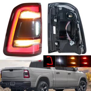 Dodge RAM 1500 2019-2023 안개 램프 방향 지시등 경고 정지 브레이크 라이트 용 LED 블랙 트림 테일 라이트 램프가있는 블라인드 스팟