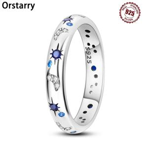 Orstarry S925 스털링 실버 스파클링 별이 빛나는 밤 여성을위한 폐쇄 반지 손가락 반지 성격 쥬얼리 파티 유행 선물