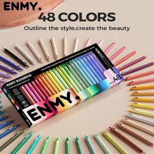 ENMY 48 아크릴 젤 펜 레인보우 그라디언트 색상 파인 팁 0.7mm 아트 드로잉 펜 쓰기 펜 문구 사무실 학교 용품