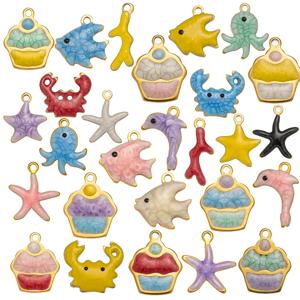 10pcs 새로운 스테인레스 스틸 다채로운 해양 산호 불가사리 물고기 해초 매력 목걸이 귀걸이 펜던트베이스 DIY 쥬얼리 만들기