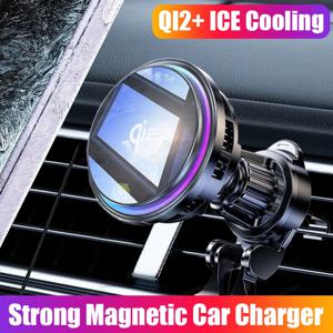 QI2 아이스 쿨링 강화 유리 RGB 마그네틱 무선 자동차 충전기 Magsafe iPhone 12-16 전화 홀더 용 고속 충전 라디에이터