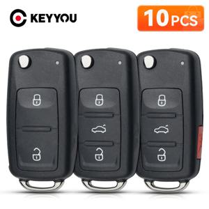 KEYYOU 10개 2/3 버튼 접이식 자동차 키 5K0837202AD 키 플립 키 쉘 VW 폴로 파사트 b5 티구안 골프 폭스바겐 시트 스코다용