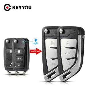KEYYOU 3버튼 자동차 키 쉘 개조형 플립 폴딩 키 케이스 골프 티구안 폴로 제타 스코다 시트 5K0 837 202AD용