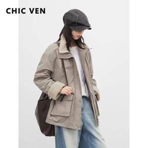 CHIC VEN 여성 다운 코트 솔리드 루즈핏 캐주얼 신상 여성 다운 재킷 플러시 90 화이트 덕다운 재킷 가을 겨울 2026