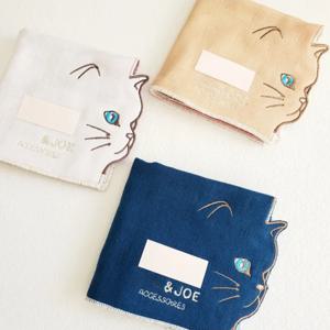 여성용 일본산 부드러운 휴대용 고양이 자수 면 거즈 손수건