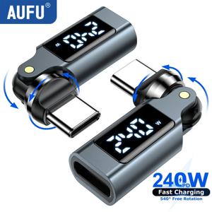 AUFU 240W 5A 타입 C 어댑터 USB C-타입 디지털 디스플레이 여성용 컨버터 아이폰 17 삼성 S26 540도 회전 OTG 어댑터