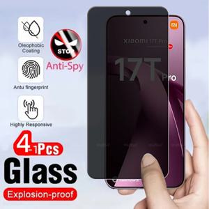 4/3/2/1Pcs Xiaomi 17T Pro 유리 Xiaomi 17T 강화 유리 9H 커버 개인 정보 보호 스파이 방지 전화 화면 보호기 Xiaomi Mi 17T Pro