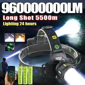 960000000LM 초강력 LED 헤드램프 슈퍼 브라이트 장거리 5500M 헤드 손전등 충전식 헤드 랜턴 낚시 사냥