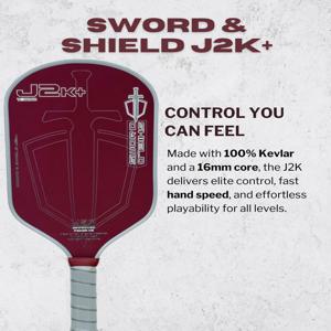 SWORD&SHIELD J2K+ 아라미드 섬유 피클볼 패들, 폴리머 허니콤 코어, 대형 스위트 스팟, 두께 16MM, 질감 있는 표면