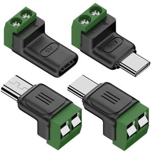 타입 C/마이크로 암 커넥터 - 2핀 터미널 블록 무납땜 충전 커넥터 5V USB C 나사 터미널 무납땜 플러그 OTG 어댑터