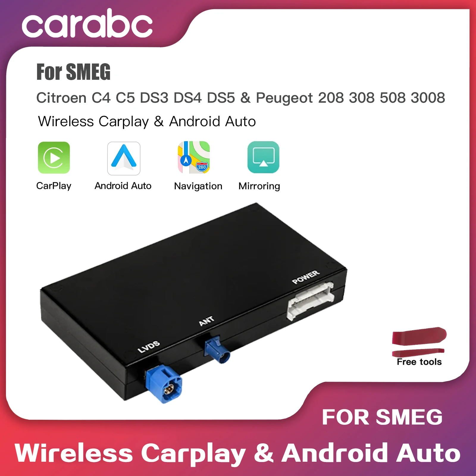 CARABC 무선 Carplay 안드로이드 자동 푸조 및 시트로엥 SMEG & MRN NAC 208 308 508 3008 & C4 DS3 DS5 지원 역방향 카메라