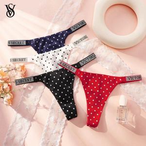 VS 팬티 세트 통기성 좋은 코튼 힙스터 속옷 끈 팬티 심리스 빅토리아 시크릿 여성용 폴카 도트 레이스 비키니 치키 팬티