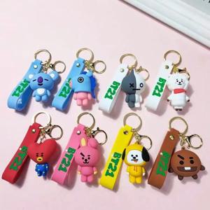 HOT BT21 코야 RJ 슈키 쿠키 타타 치미 망 키체인 독창적인 고품질 애니메이션 만화 피규어 모델 자동차 배낭 키홀더
