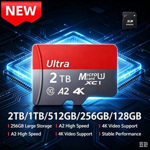 새로운 2TB 1TB 고속 마이크로 SD 카드 고용량 플래시 카드 512GB 256GB 128GB 4K HD 촬영, 다양한 전자 제품에 적합