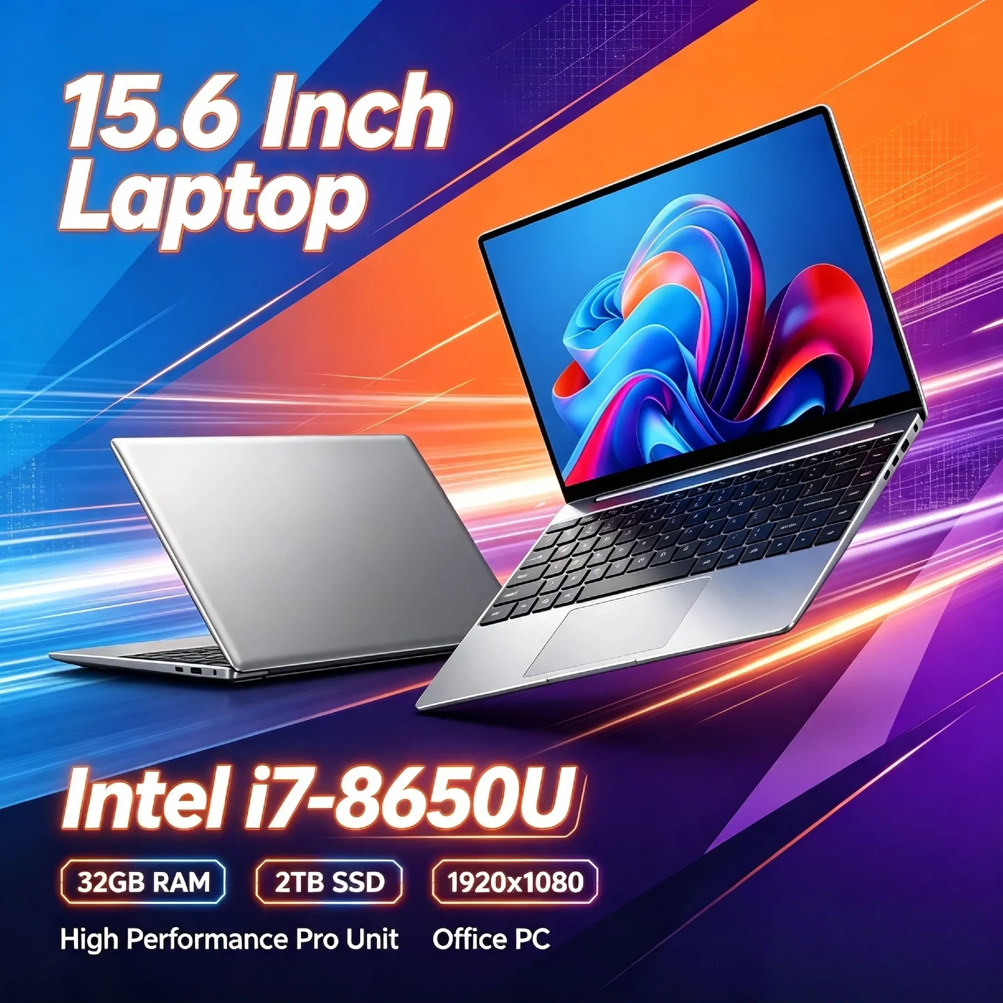 i7 8650U 인텔 15.6인치 노트북 32GB 램 2TB SSD 1TB SSD 1920x1080 게이머 노트북 사무용 PC 프로 고성능 유닛
