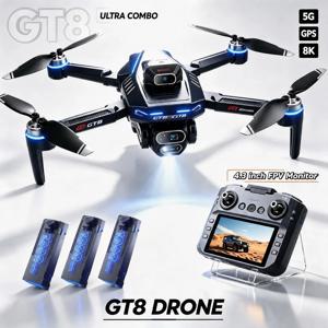 GT8 드론 8K HD 전문가용 듀얼 카메라 WiFi 광학 흐름 포지셔닝 브러시리스 UAV 화면 장착 장애물 회피 RC 드론