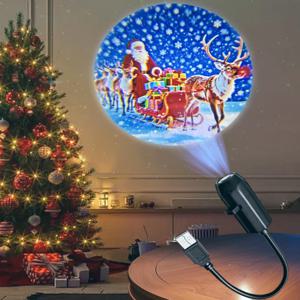 LED USB 프로젝터 조명, 3개 또는 4개 세트, 다양한 패턴 투사 가능 - 크리스마스 장식용으로 조절 가능한 산타클로스, 눈사람, 트리 모양의 야간 조명
