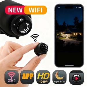 미니 카메라, 1080P HD, 와이파이(WiFi) 무선, HD 야간 투시 기능, 가정용 원격 카메라, 어린이 및 반려동물 안전 감시, 오디오 및 비디오 녹화 기능