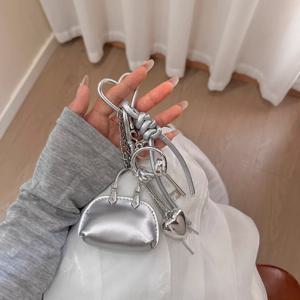 미니 정교한 가방 펜던트 체인 쉘 가방 키체인 PU 가죽 실버 가방 장식 창의적인 DIY 여성 가방 액세서리