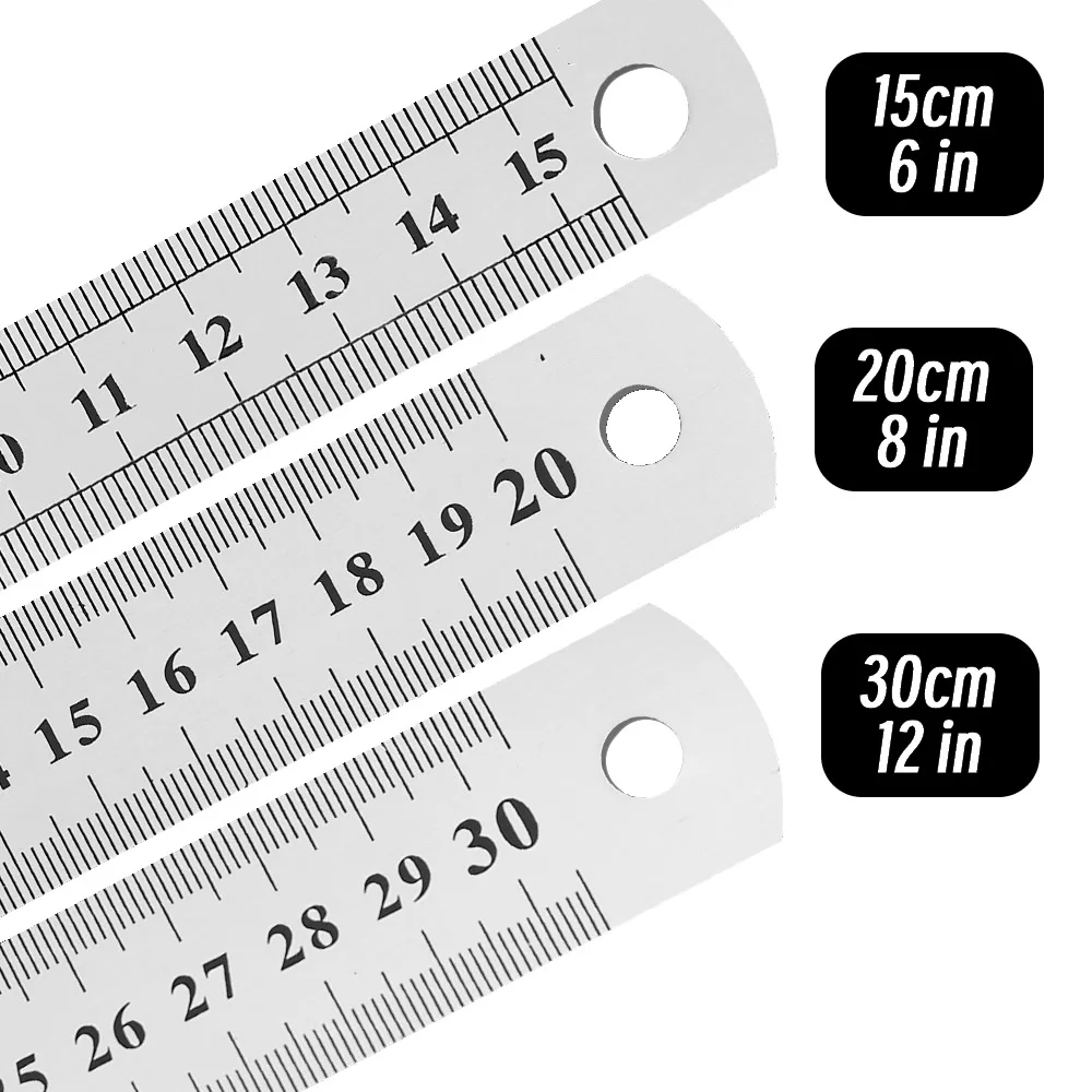 10P 15-30cm 스테인레스 스틸 금속 직선 자 정밀 양면 정밀 측정 도구 스케일 미터법 자 액세서리