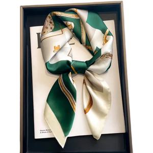 Neckerchief 여성 럭셔리 스퀘어 스카프 여성용 실크 느낌 목도리 새틴 Hijab 패션 랩 헤어 밴드 리본 머리띠 Bandann