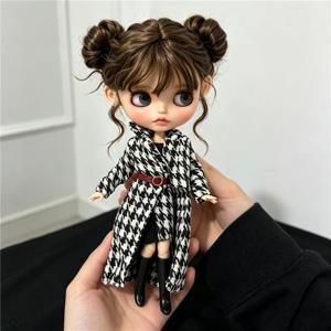 블라이스 인형 의상, 고급스러운 체크무늬 코트와 드레스 세트, 사랑스러운 공주 스타일의 리본 장식 스커트, 바비 인형용, OB24, 작은 사이즈, 1/6 스케일