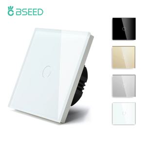 Bseed 1/2/3Gang 1Way EU 표준 터치 라이트 스위치 벽 스위치 강화 크리스탈 유리 패널 LED 표시기 센서 버튼