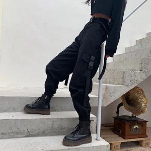 YBYR 큰 주머니 카고 바지 여성 탄성 높은 허리 느슨한 streetwear 여름 바지 헐렁한 전술 바지 힙합 조깅 바지