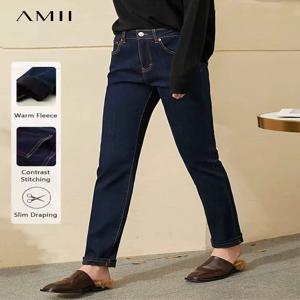 AMII 미니멀리즘 여성용 청바지 2025 가을 슬림핏 패션 캐주얼 올매치 코튼 슬라이트 스트레치 발목 길이 바지 12514004