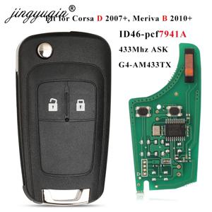 Jingyuqin G4-AM433TX 433Mhz ID46-PCF7941 Opel/Vauxhall Corsa D 2007 + 2012 Meriva B 2010 + 2014 플립 컨트롤 용 자동차 원격 키 Fob