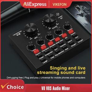 VIKEFON V8 V8S 오디오 믹서 USB 외부 헤드셋 마이크 웹캐스트 개인 라이브 방송 전화 컴퓨터용 사운드 카드