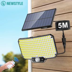 234 318/348 LED 태양광 조명, 3 가지 작동 모드, 매우 밝은 모션 센서, 야외 IP65 방수, 홍수 벽 보안 조명, 마당